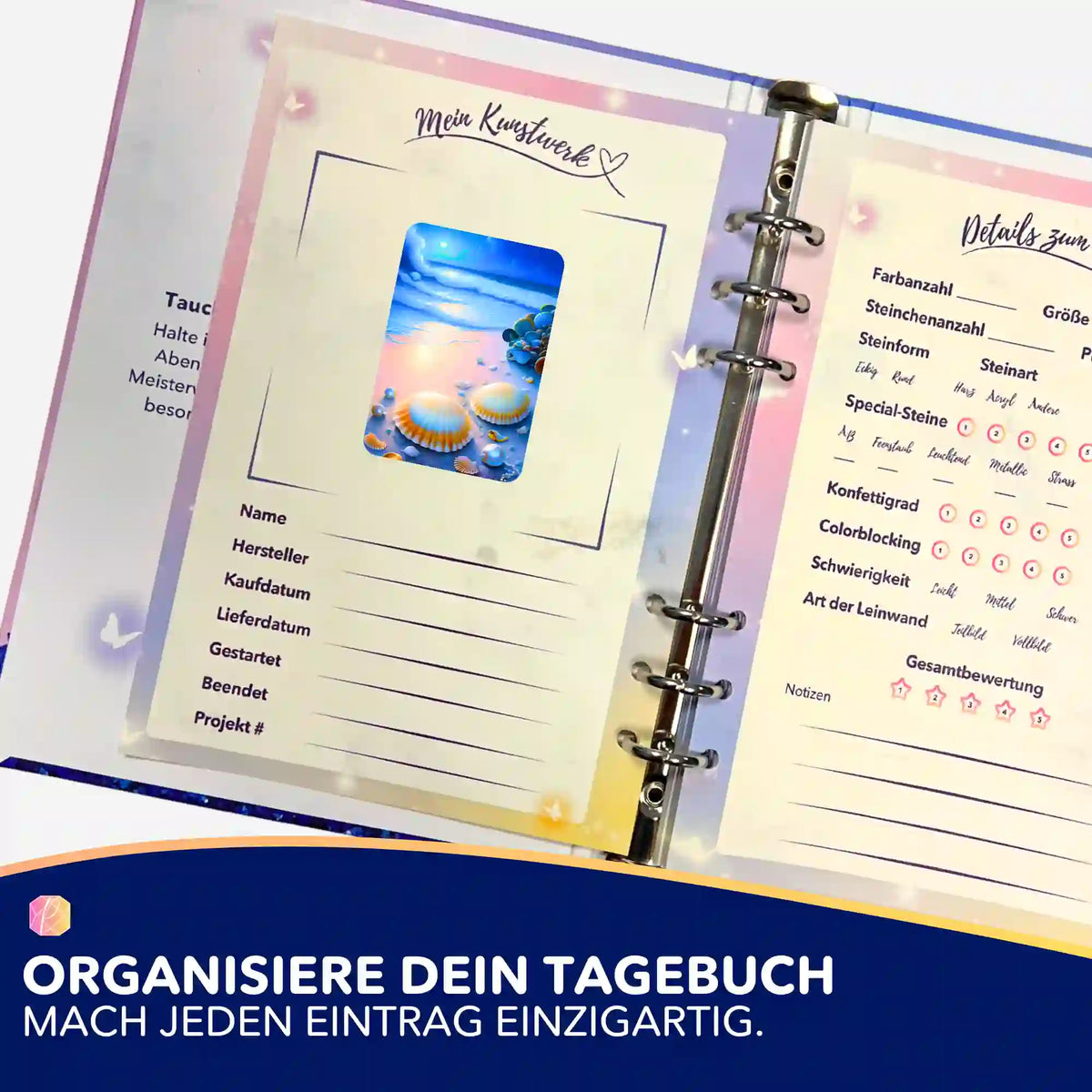 Picmondoo Diamond Painting Sticker Strand für dein Projekt-Tagebuch zur Organisation von Malen nach Zahlen Sets