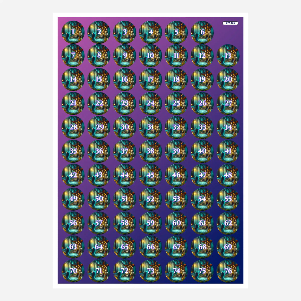 Bogen mit runden Döschenaufklebern für Diamond Painting Zubehör im Motiv Hexennacht zur praktischen Steinsortierung