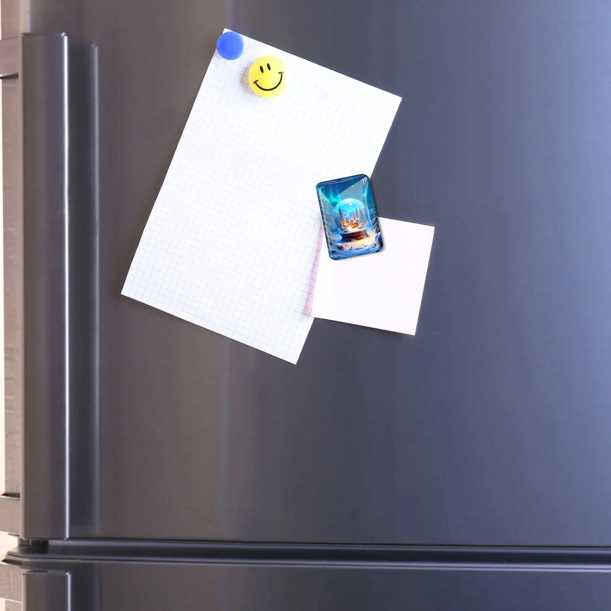 Magischer Glas-Coverminder mit Wintermotiv für Diamond Painting Zubehör am magnetischen Kühlschrank befestigt