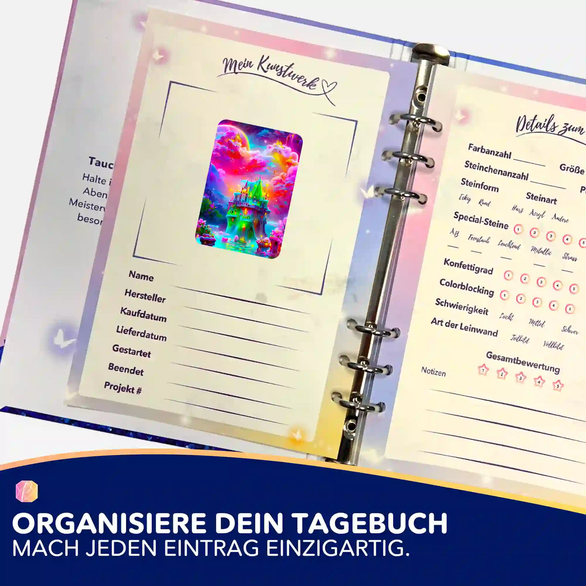 Picmondoo Sticker-Set Traumland für dein Diamond Painting Tagebuch zur Organisation von Kunstwerken