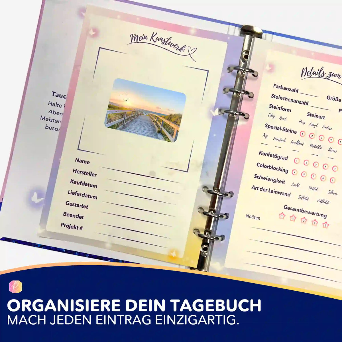 Strand der Ruhe Aufkleber für Diamond Painting Tagebuch zur Organisation von DIY-Projekten und Kunstwerken