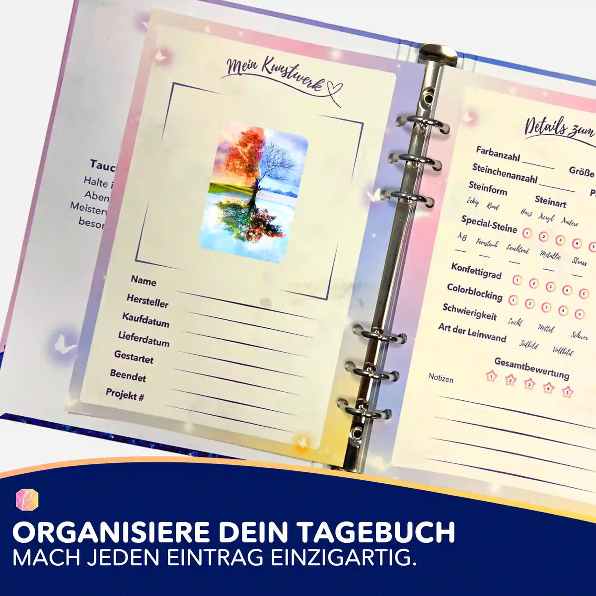 Picmondoo Aufkleber Set Baum der 4 Jahreszeiten für dein Diamond Painting Tagebuch und Projektorganisation