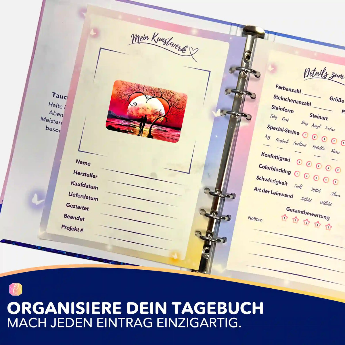 Diamond Painting Tagebuch Sticker Baum der Liebe zum Organisieren deines Diamanten Painting Hobbys