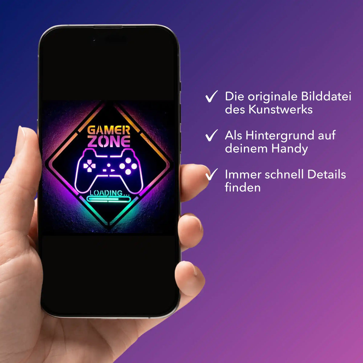 Digitale Bildmappe für Diamond Painting Gamer Zone Motiv zur Nutzung auf dem Smartphone als Hintergrundbild