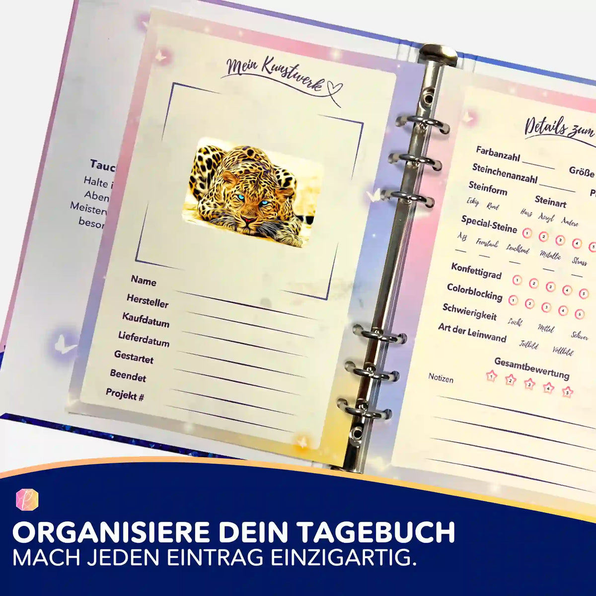 Leopard Blue Eyes Sticker für das Diamond Painting Tagebuch zur Organisation von Projektdetails und Kunstwerken