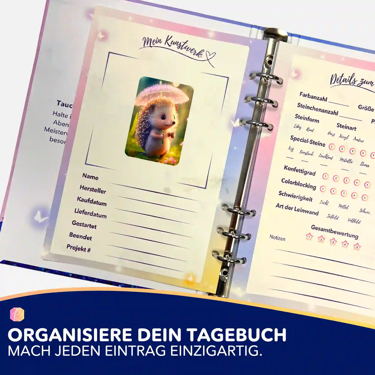 Igelchen im Sonnenlicht Sticker für Diamond Painting Tagebuch zur Organisation von Malen nach Zahlen und Diamanten Painting