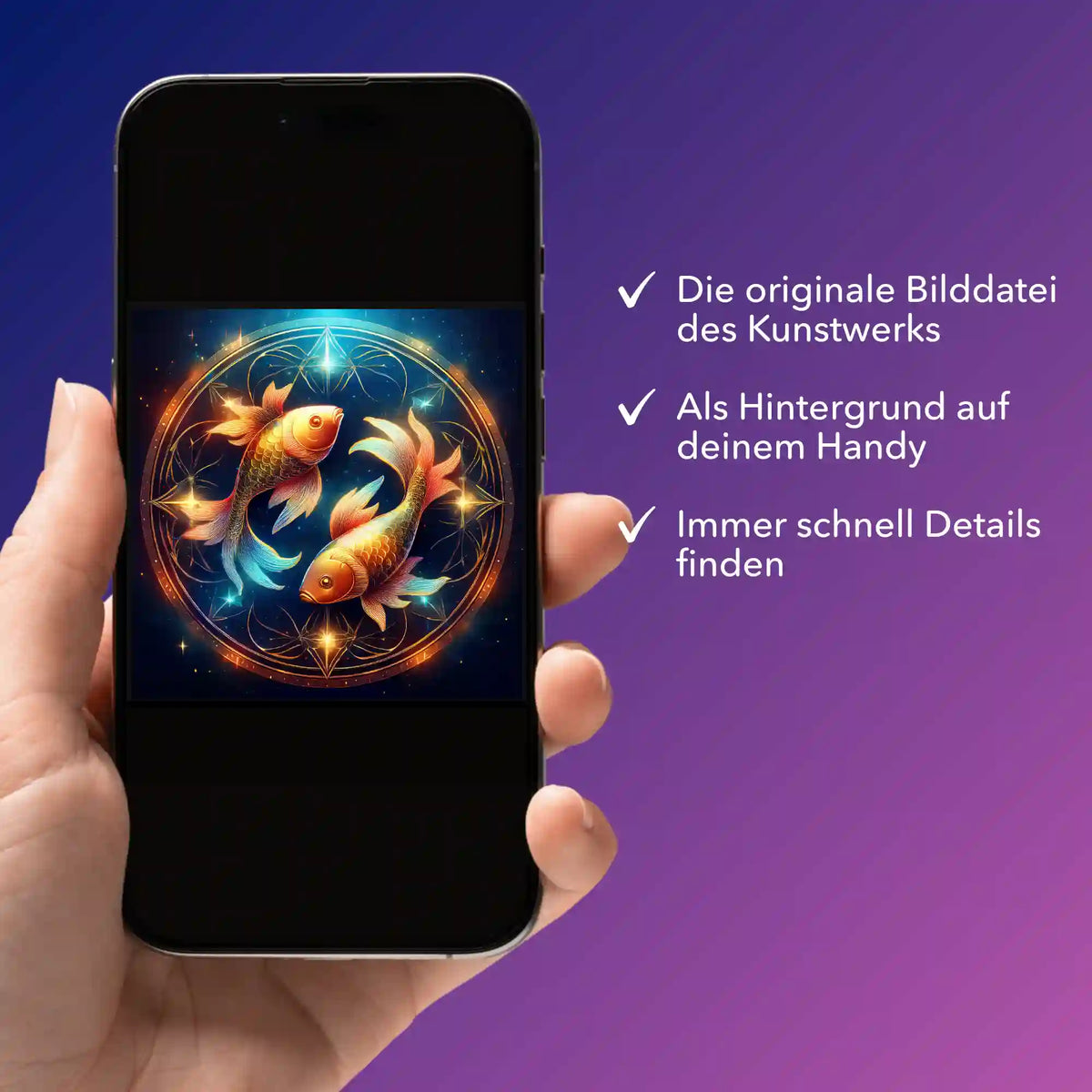 Digitale Bildmappe als Smartphone-Hintergrund mit Sternzeichen Fisch Motiv für Diamond Painting und Malen nach Zahlen
