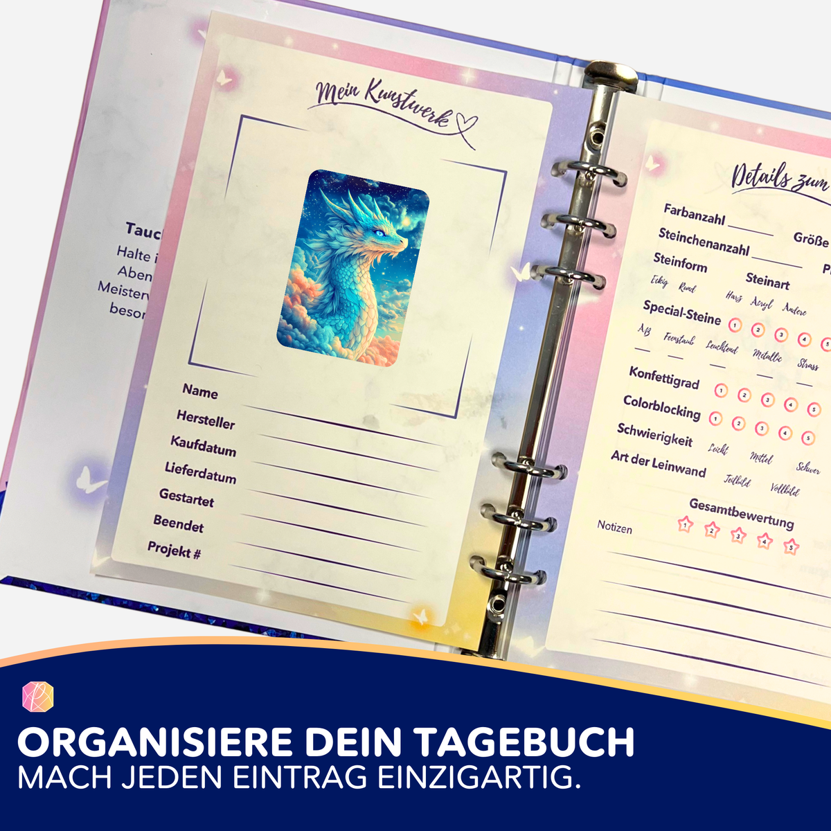 Picmondoo Diamond Painting Sticker Saphira Himmelsdrache zur Organisation von Kunstwerk-Tagebüchern