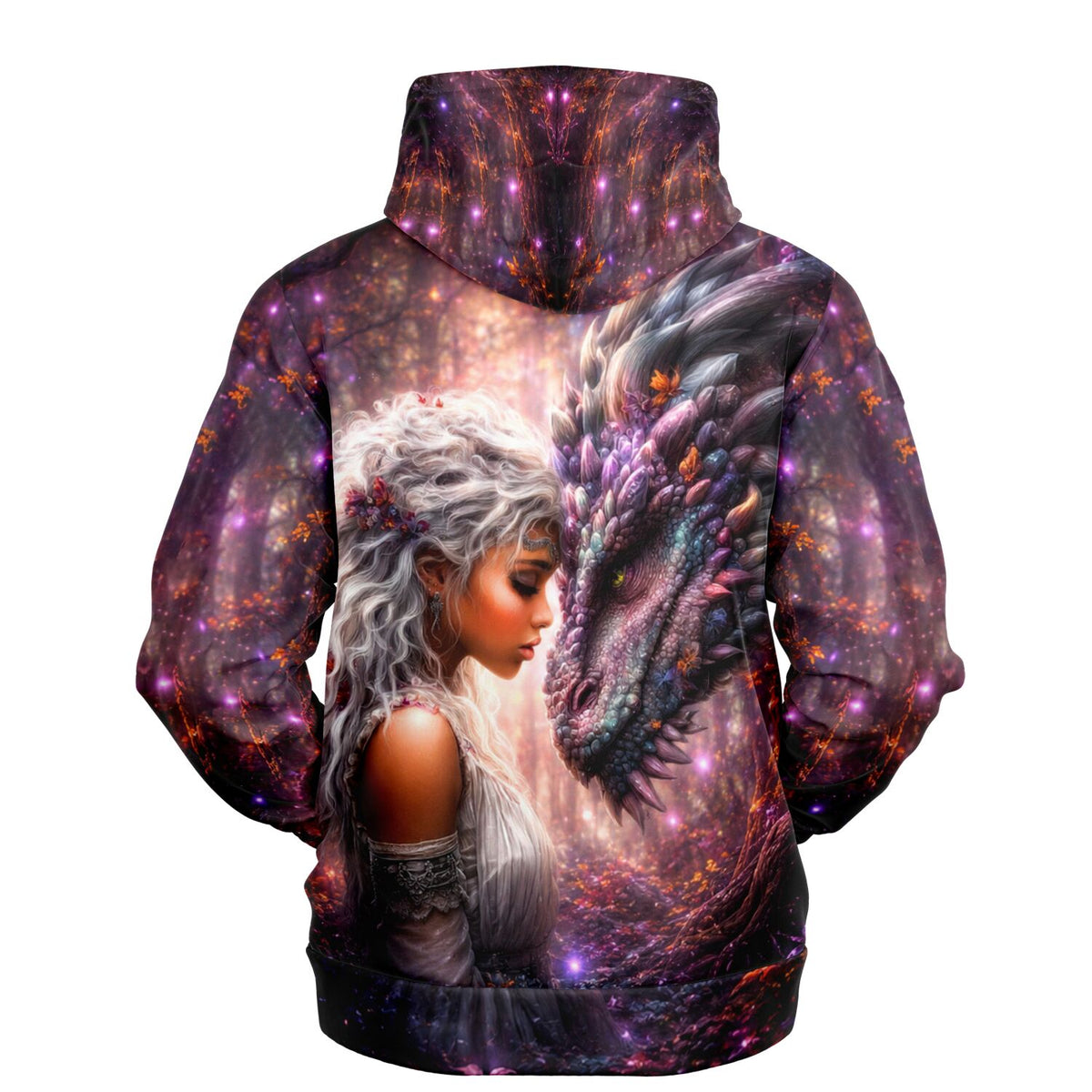 Dreamer Hoodie Seelenbund mit Fantasy-Print: Frau und Drache im magischen Wald, passend zu Diamond Painting Motiven