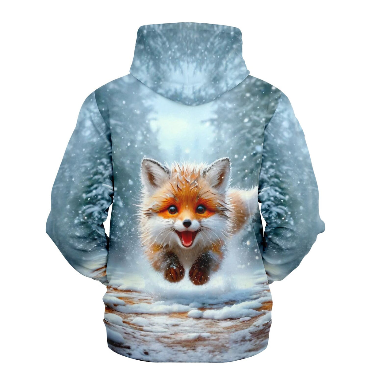 Dreamer Hoodie mit springendem Fuchs im Winterwald, ideal für Fans von Malen nach Zahlen und Diamond Painting Motiven