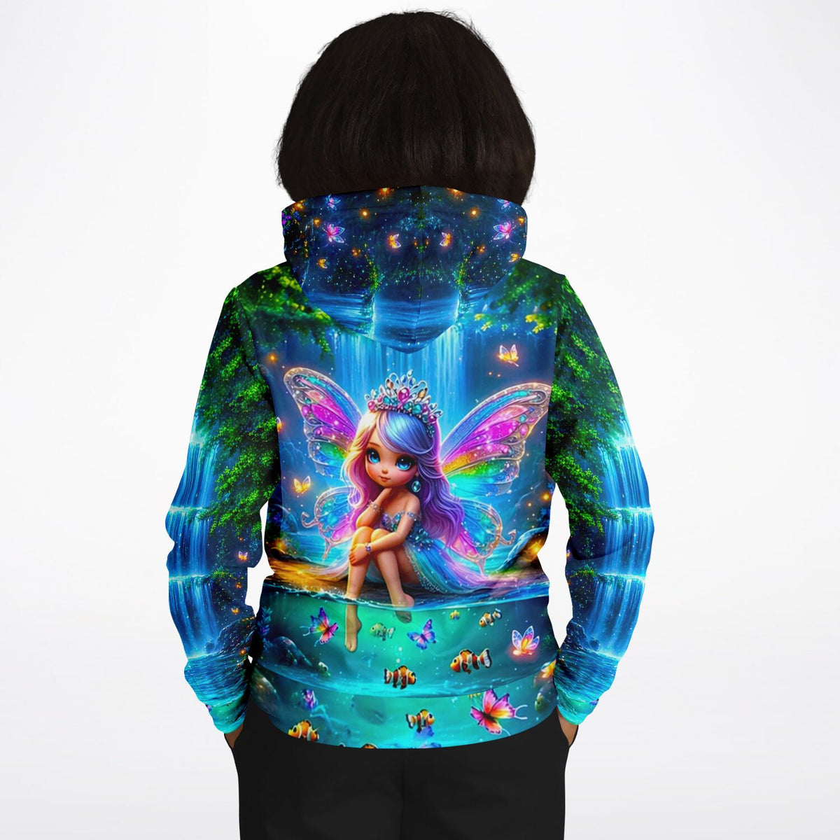 Dreamer Hoodie mit farbenfrohem Feen-Motiv am Elfenteich, perfekt im Stil beliebter Diamond Painting und Malen nach Zahlen Sets