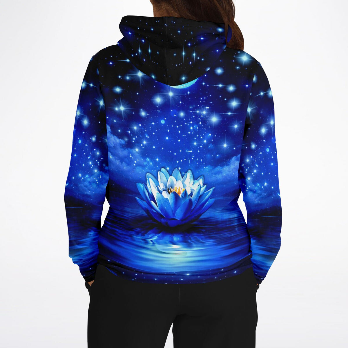 Dreamer Hoodie mit blauem Seerosen-Motiv und Sternenhimmel im Stil unserer beliebten Diamond Painting Designs