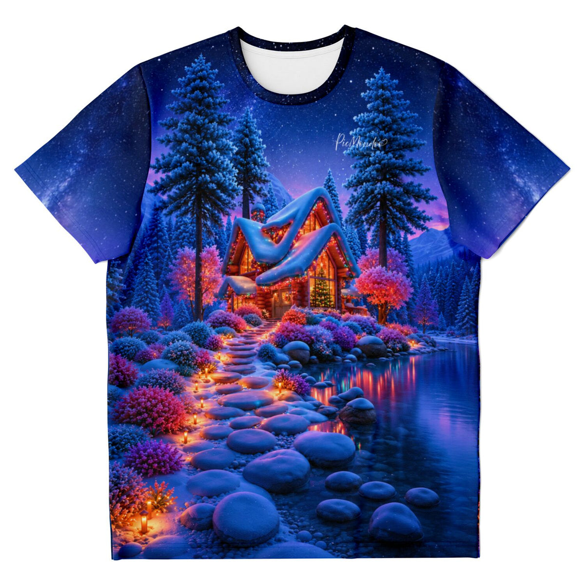 T-Shirt mit weihnachtlichem Lichterwald-Motiv, inspiriert von Diamond Painting Kunst und Malen nach Zahlen Designs