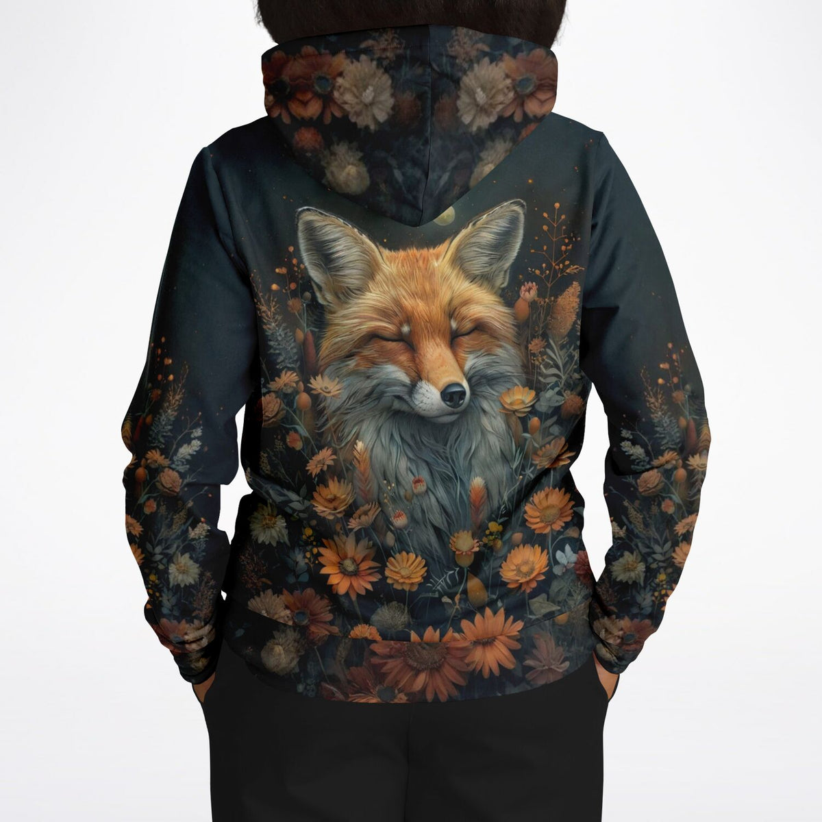 Dreamer Hoodie mit künstlerischem Fuchs-Motiv und Blumen-Print, passend zum Stil von Malen nach Zahlen Kunstwerken.