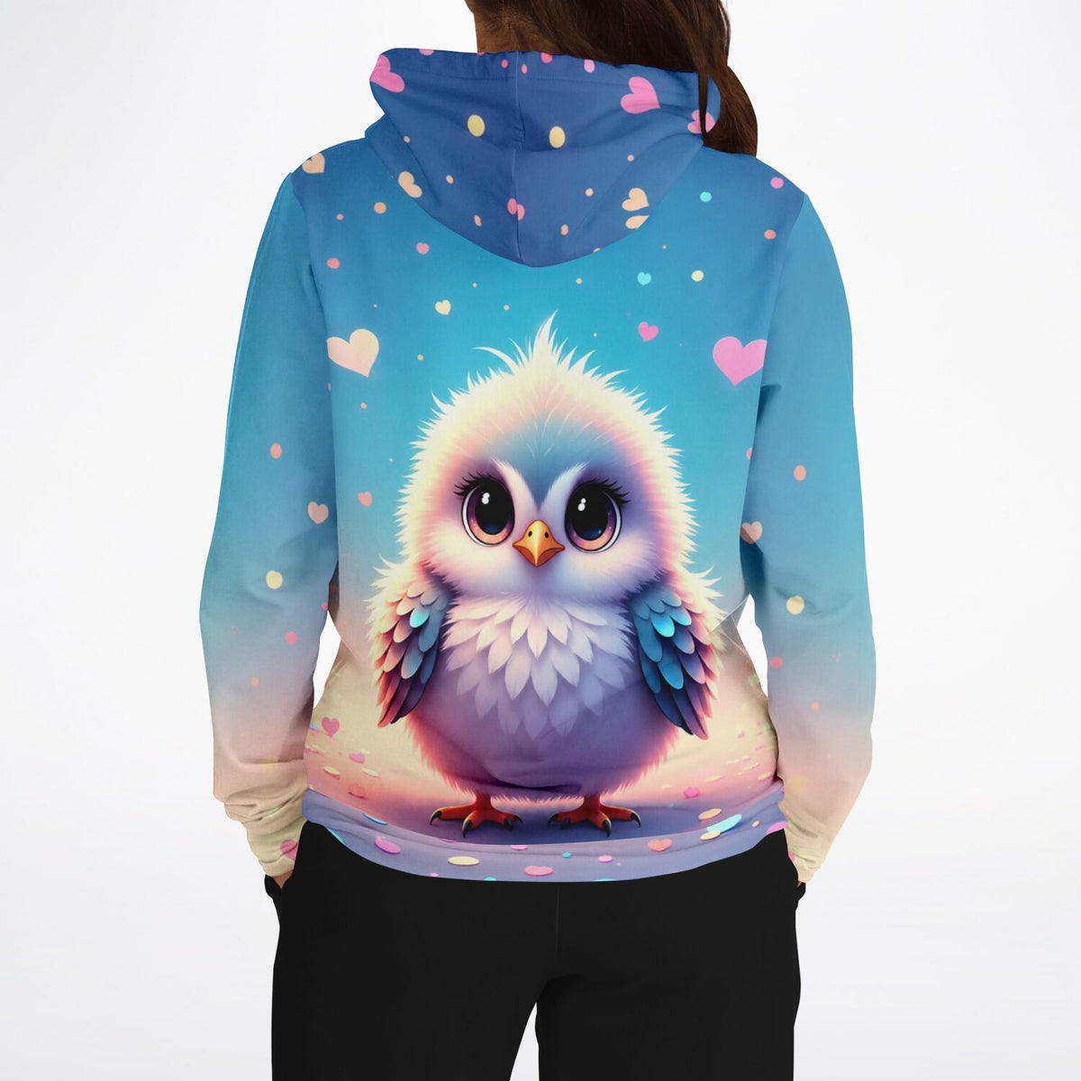 Dreamer Hoodie mit niedlichem Vogel-Motiv und Herz-Design im Stil von Diamond Painting und Malen nach Zahlen Kunst