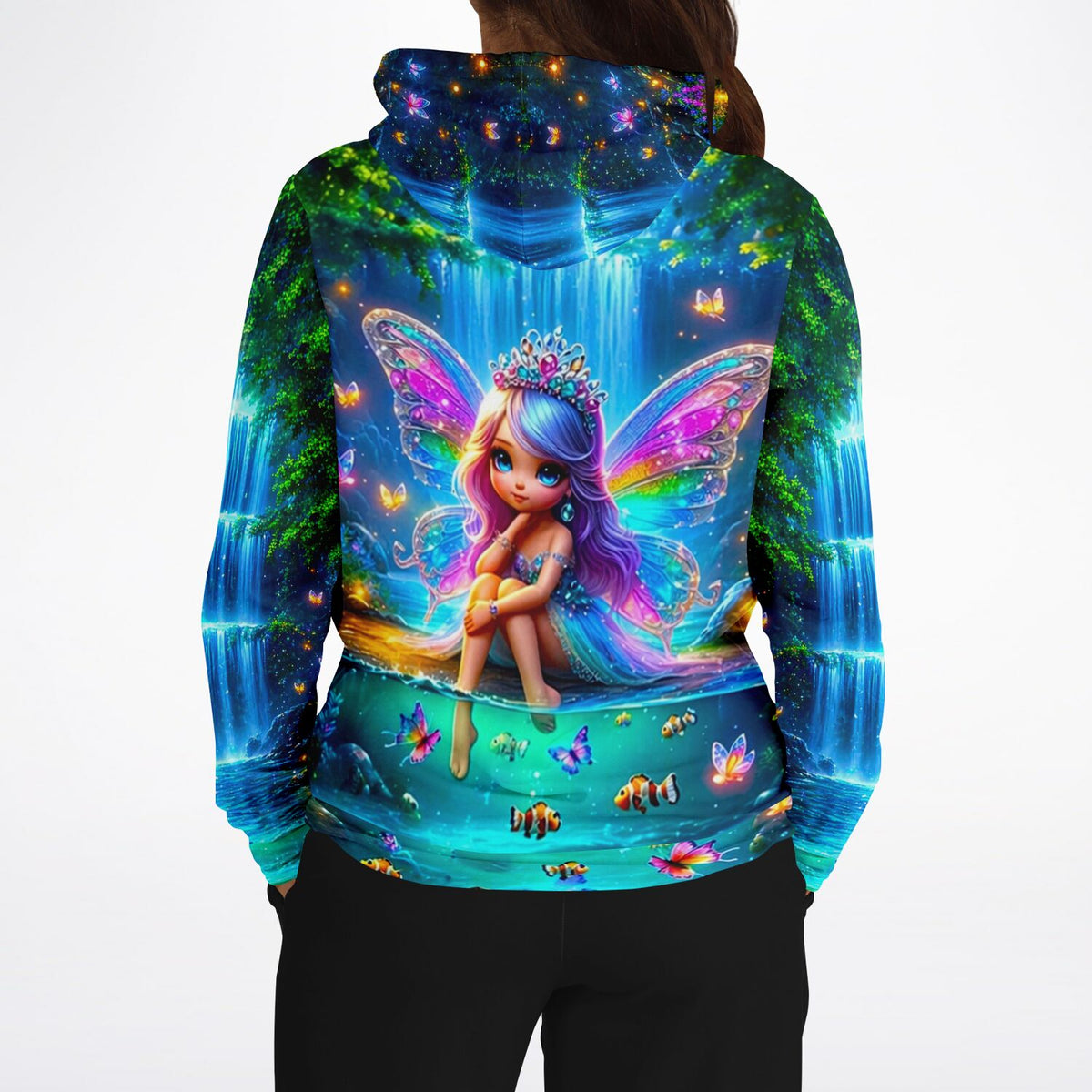 Dreamer Hoodie mit farbenfrohem Elfenteich-Motiv, perfekt für Fans von Diamond Painting und magischer Fantasy-Kunst.
