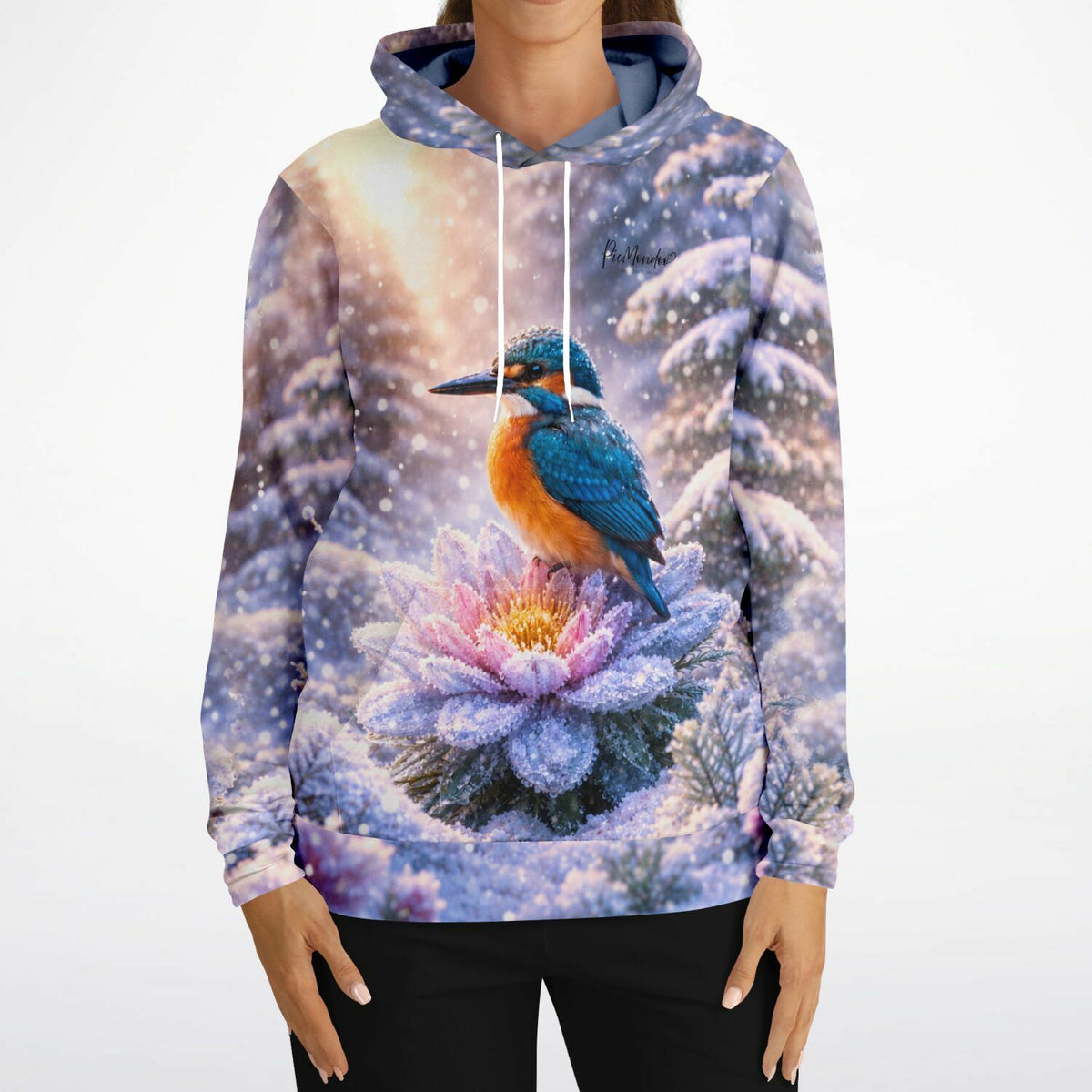 Dreamer Hoodie mit Eisvogel im Wintermotiv, passend zum Diamond Painting und Malen nach Zahlen Stil