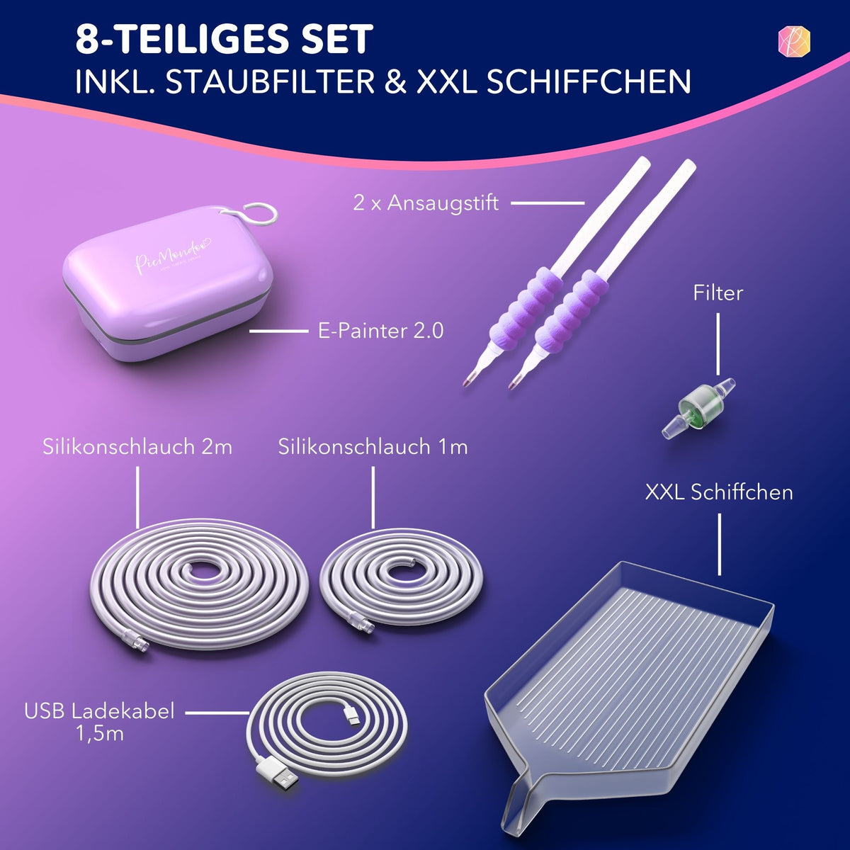 Elektrischer Diamond Painting Stift E-Painter 2.0 Set mit Saugstiften, Silikonschläuchen und XXL Schiffchen für DIY-Bastler