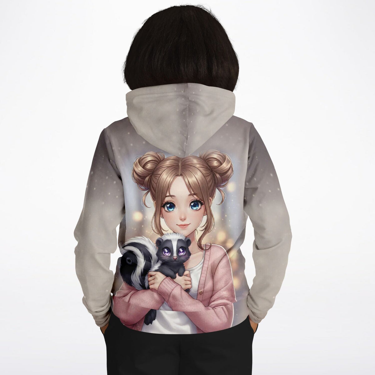 Dreamer Hoodie Yuna & Puki mit Anime-Mädchen und Stinktier-Motiv, perfekt für Fans von Diamond Painting und DIY-Kunst.