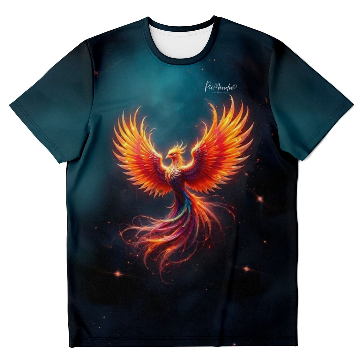 Schwarzes T-Shirt mit leuchtendem Phönix-Motiv im Stil von Diamond Painting und Malen nach Zahlen für Erwachsene