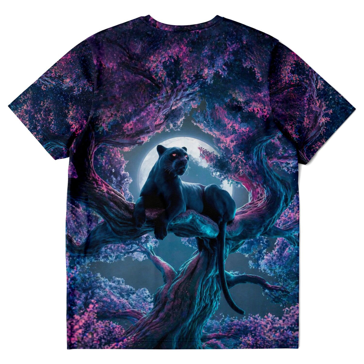 Dreamer T-Shirt mit Black Panther Motiv in einem Kirschblütenbaum vor Vollmond, ideal für Diamond Painting Liebhaber