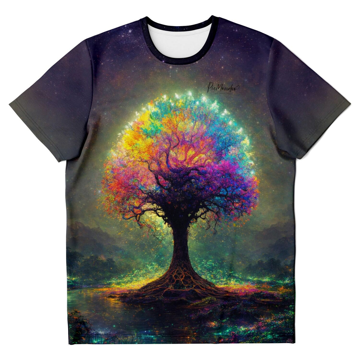 Picmondoo T-Shirt mit farbenfrohem Baum-Motiv, inspiriert von Diamond Painting und Malen nach Zahlen Kunststilen
