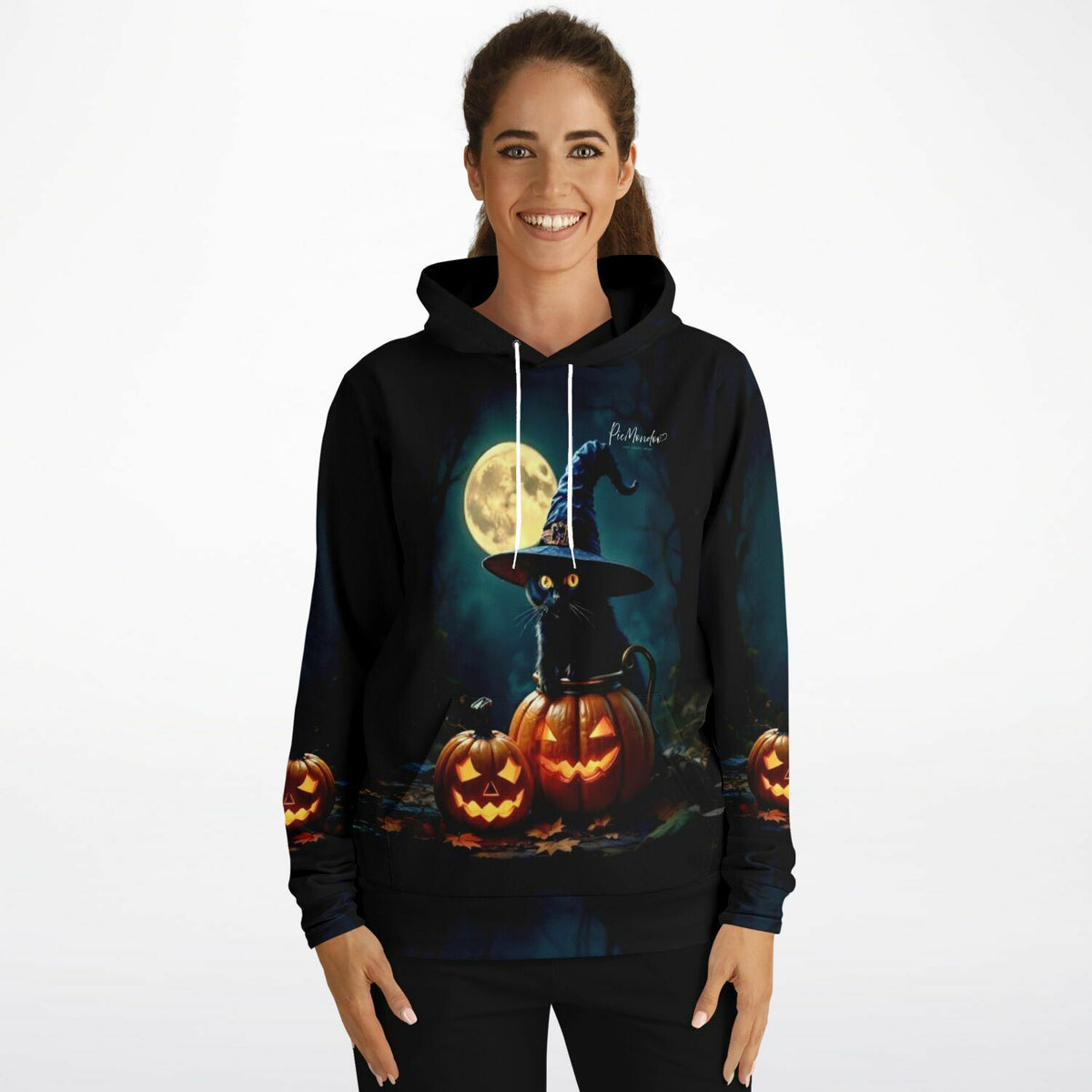 Schwarzer Hoodie mit Wizard Cat Motiv, perfekt für Fans von Malen nach Zahlen und Diamond Painting Kunstwerken.
