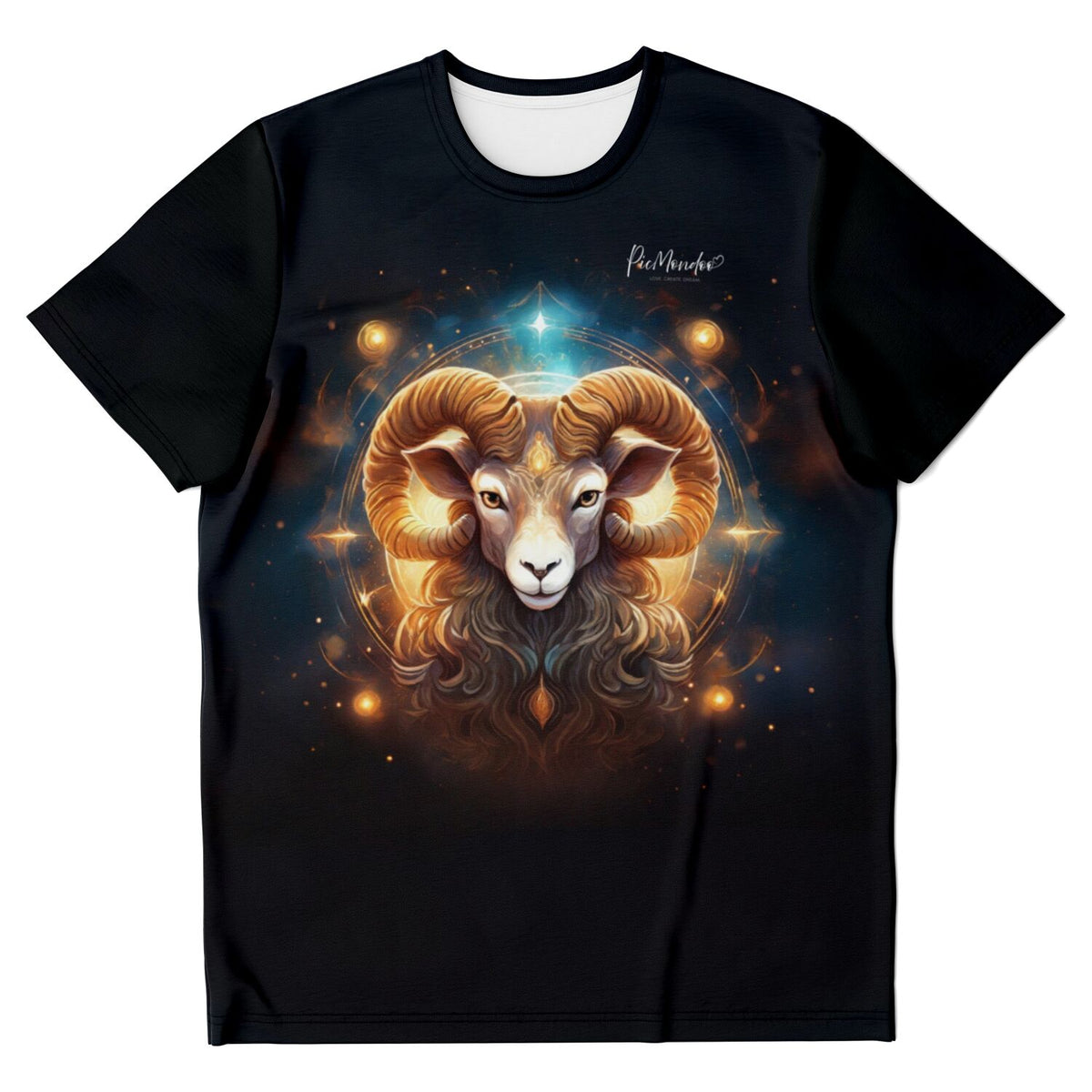 Schwarzes T-Shirt mit mystischem Widder Sternzeichen Motiv – ideal für Fans von Diamond Painting und Malen nach Zahlen