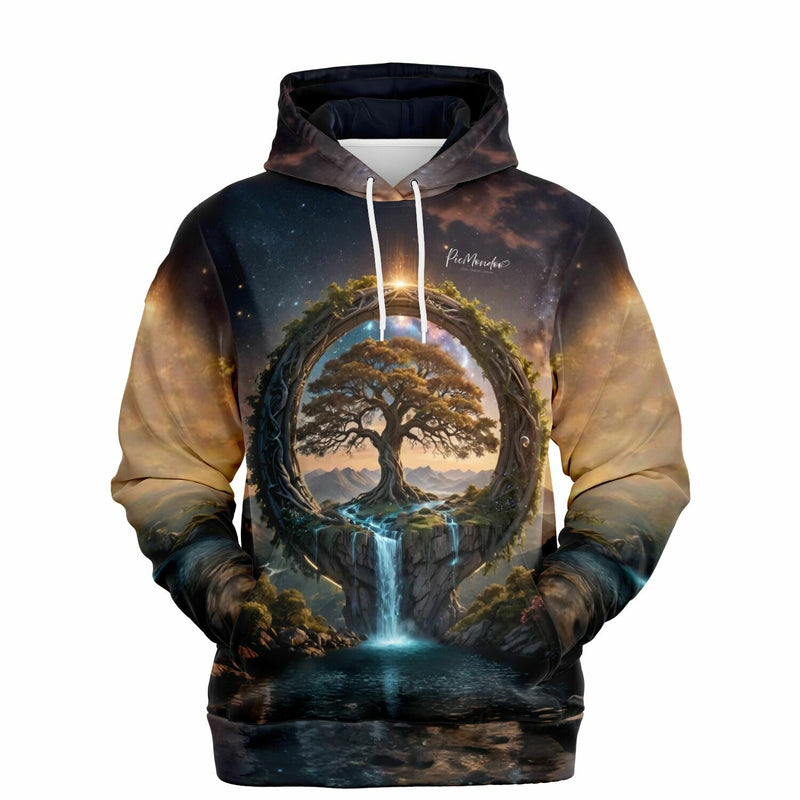 Dreamer Hoodie mit Tor zur Anderswelt Motiv auf hochwertigem Full-Print Stoff, passend zu Diamond Painting Design.