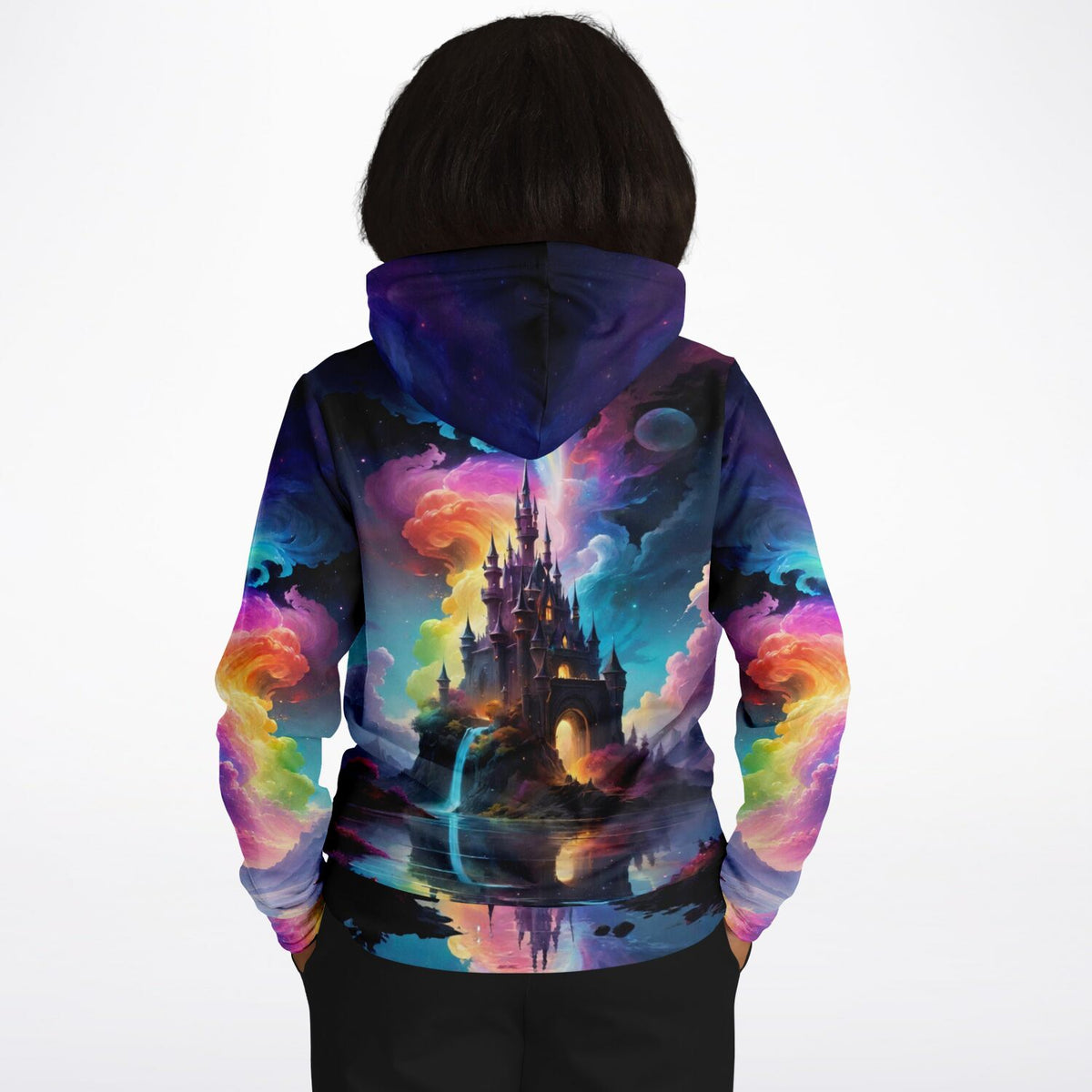 Hoodie mit zauberhaftem Schloss Motiv in bunten Farben, passend zum Stil von farbenfrohen Diamond Painting Sets