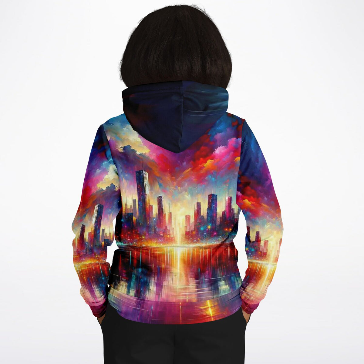 Dreamer Hoodie mit farbenfrohem, abstraktem Skyline-Motiv, perfekt für Fans von kreativer Kunst und Diamond Painting
