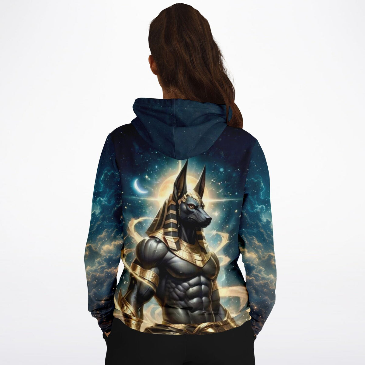 Dreamer Hoodie mit ägyptischem Anubis Motiv, detailliertes Design im All-Over-Print für Fans kreativer Kunstwerke