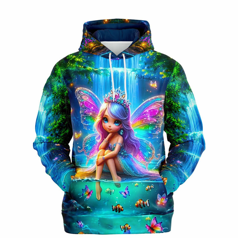 Dreamer Hoodie mit farbenfrohem Elfenteich-Motiv, inspiriert von Diamond Painting und Malen nach Zahlen Kunst.