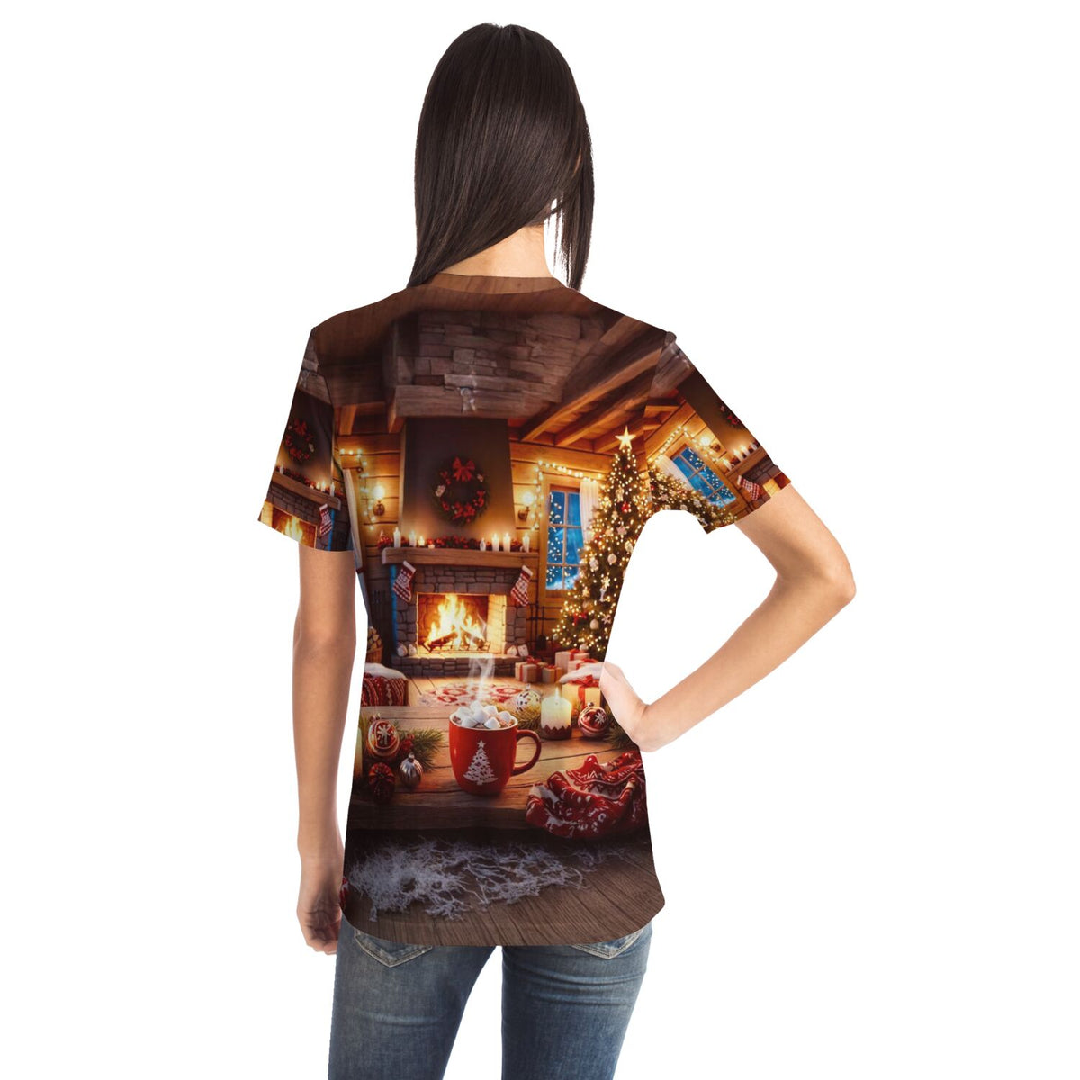 Dreamer T-Shirt Holy Night – Weihnachtliches Motiv mit Kamin und Tannenbaum, ideal für Fans von Malen nach Zahlen Motiven