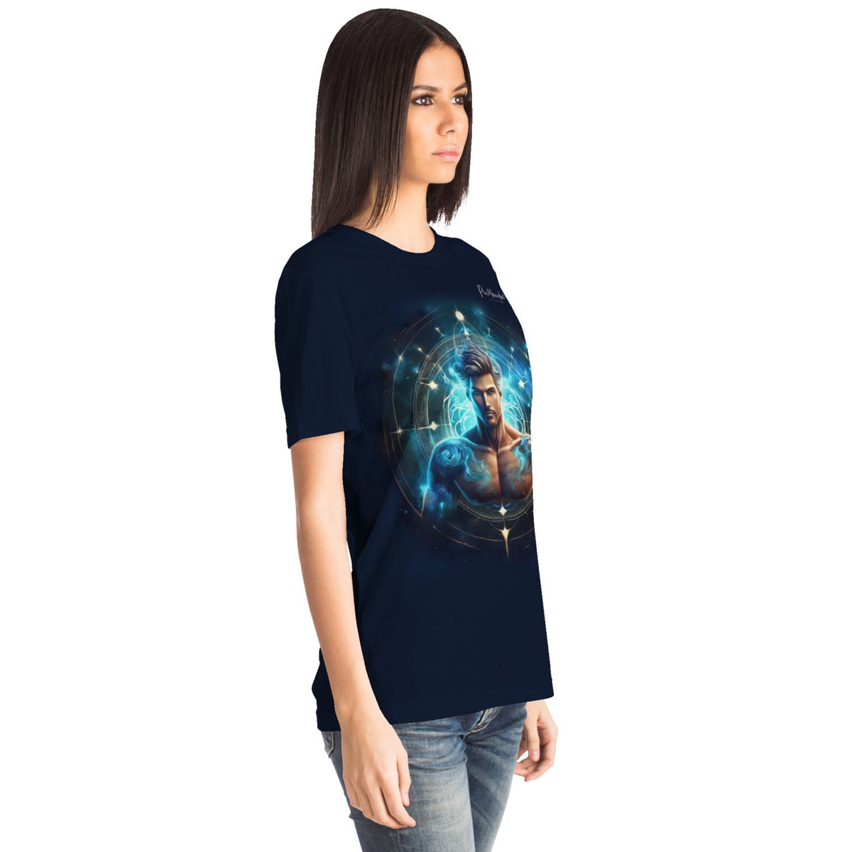 Dunkelblaues Dreamer T-Shirt mit mystischem Wassermann Sternzeichen Motiv, ideal für Fans von Diamond Painting Kunstwerken