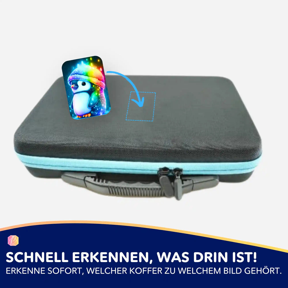 Bunter Pinguin-Aufkleber zur Organisation von Diamond Painting Zubehör und Aufbewahrungskoffern