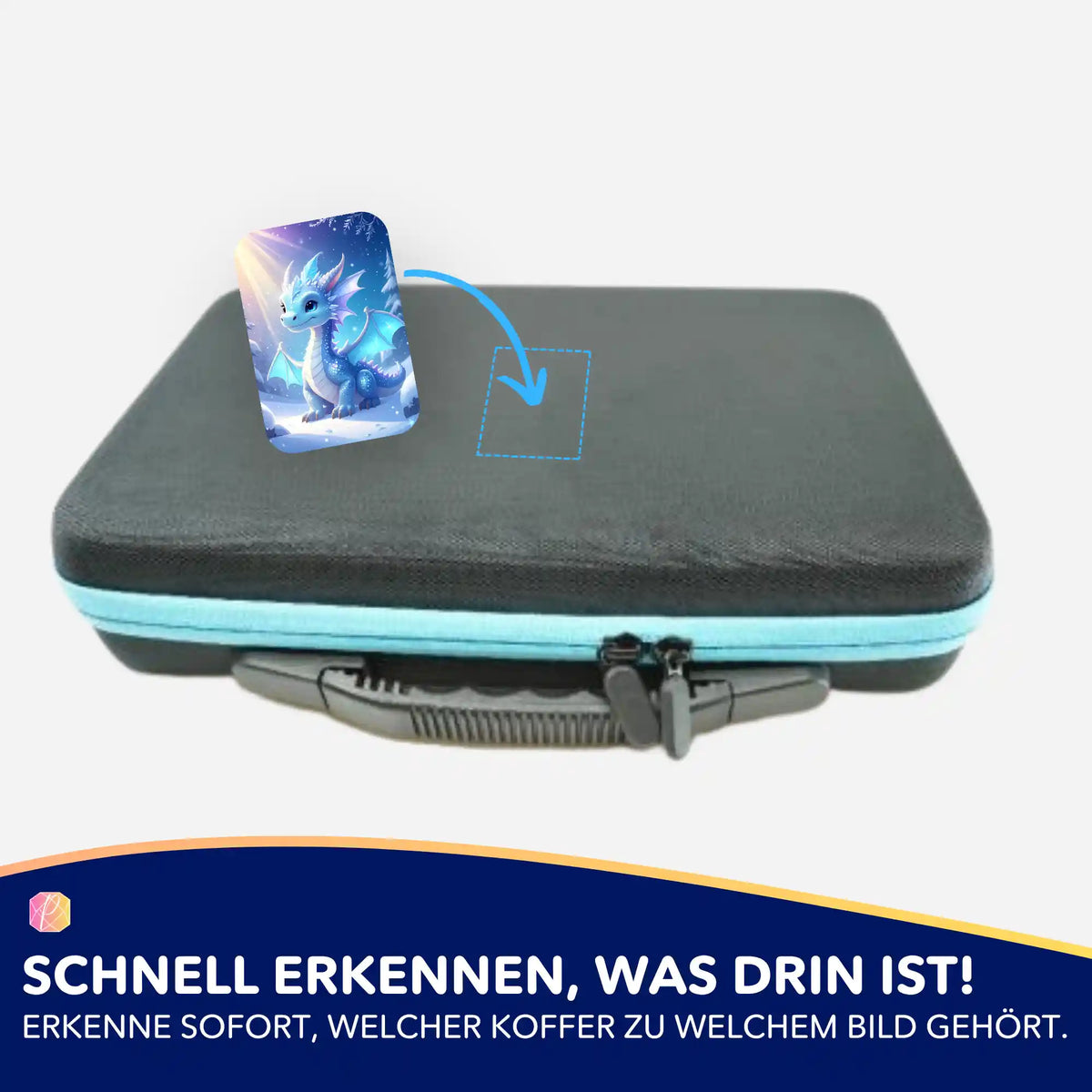 Picmondoo Diamond Painting Aufkleber mit Drachenmotiv zur Organisation von Zubehör und Koffern in der Bastelwerkstatt.
