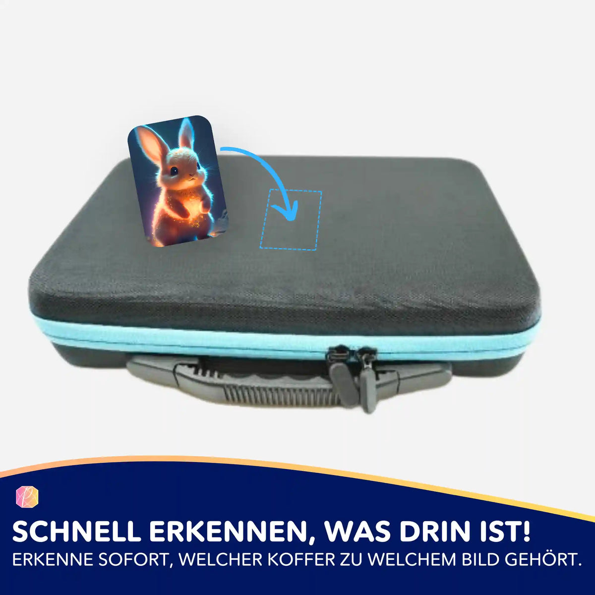 Funkelhäschen Sticker zur Organisation von Diamond Painting Zubehör und Aufbewahrungskoffern für Bastelsets.