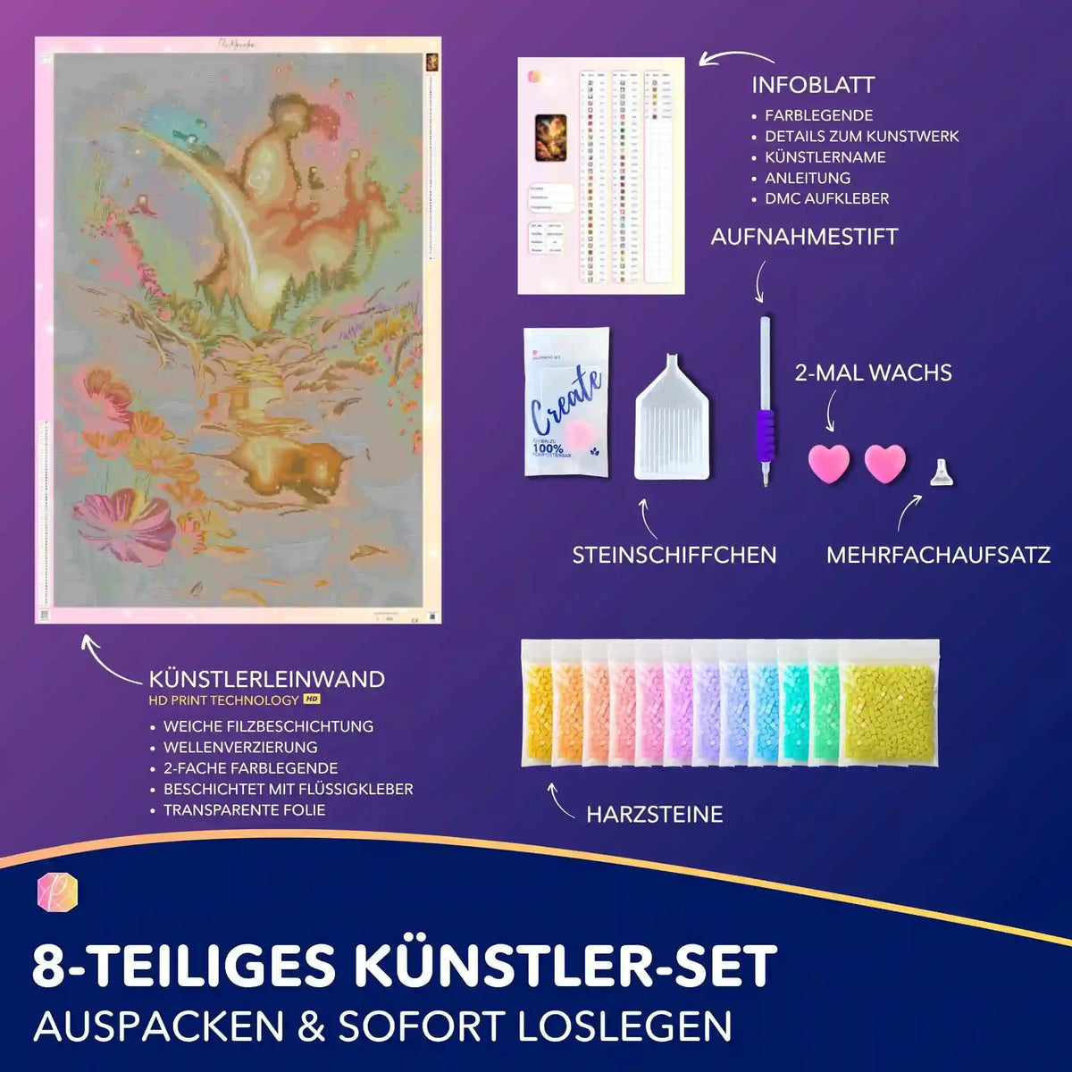 Diamond Painting Set XXL mit magischer Fantasielandschaft, Harzsteinen, Werkzeug und hochwertiger Künstler-Leinwand