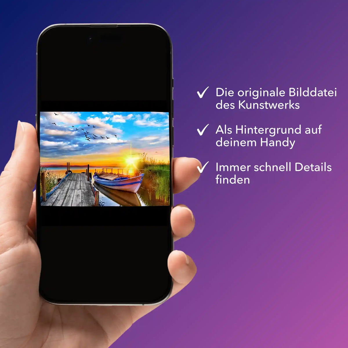Digitale Bildmappe für Diamond Painting Motiv Sonniger Abend am See als Handyhintergrund zur Ansicht von Bilddetails