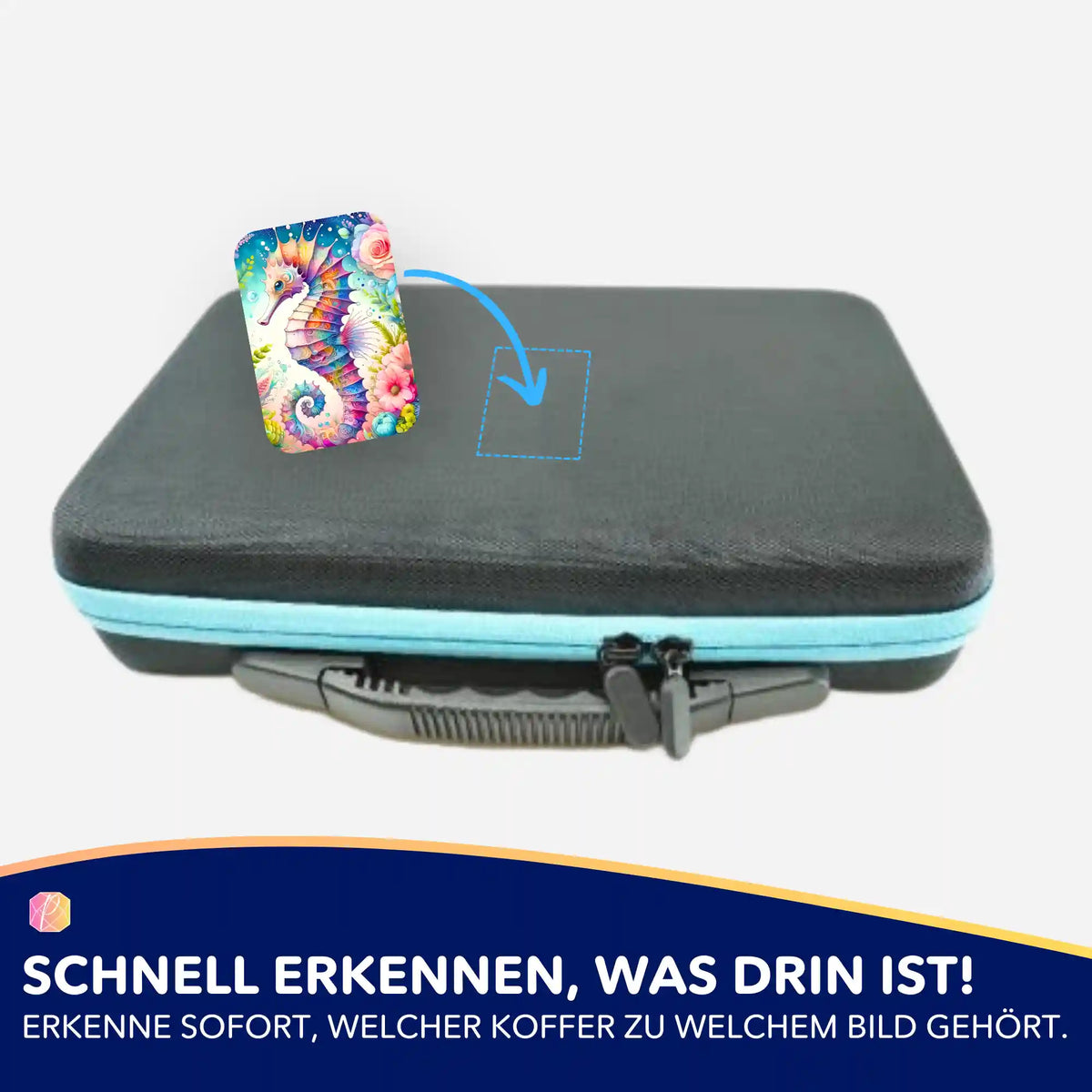 Bunter Seepferdchen-Aufkleber für Diamond Painting Koffer zur Organisation von Bastelzubehör und Diamanten Painting Sets