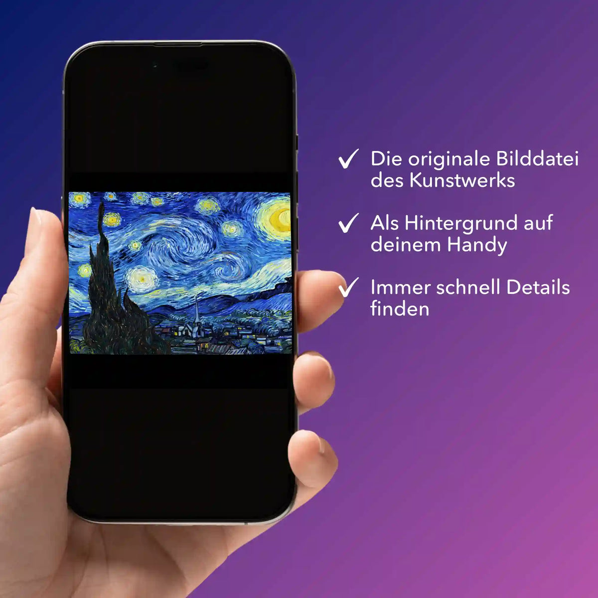 Digitale Picmondoo Bildmappe mit Van Gogh Sternennacht für Diamond Painting und Malen nach Zahlen auf dem Smartphone