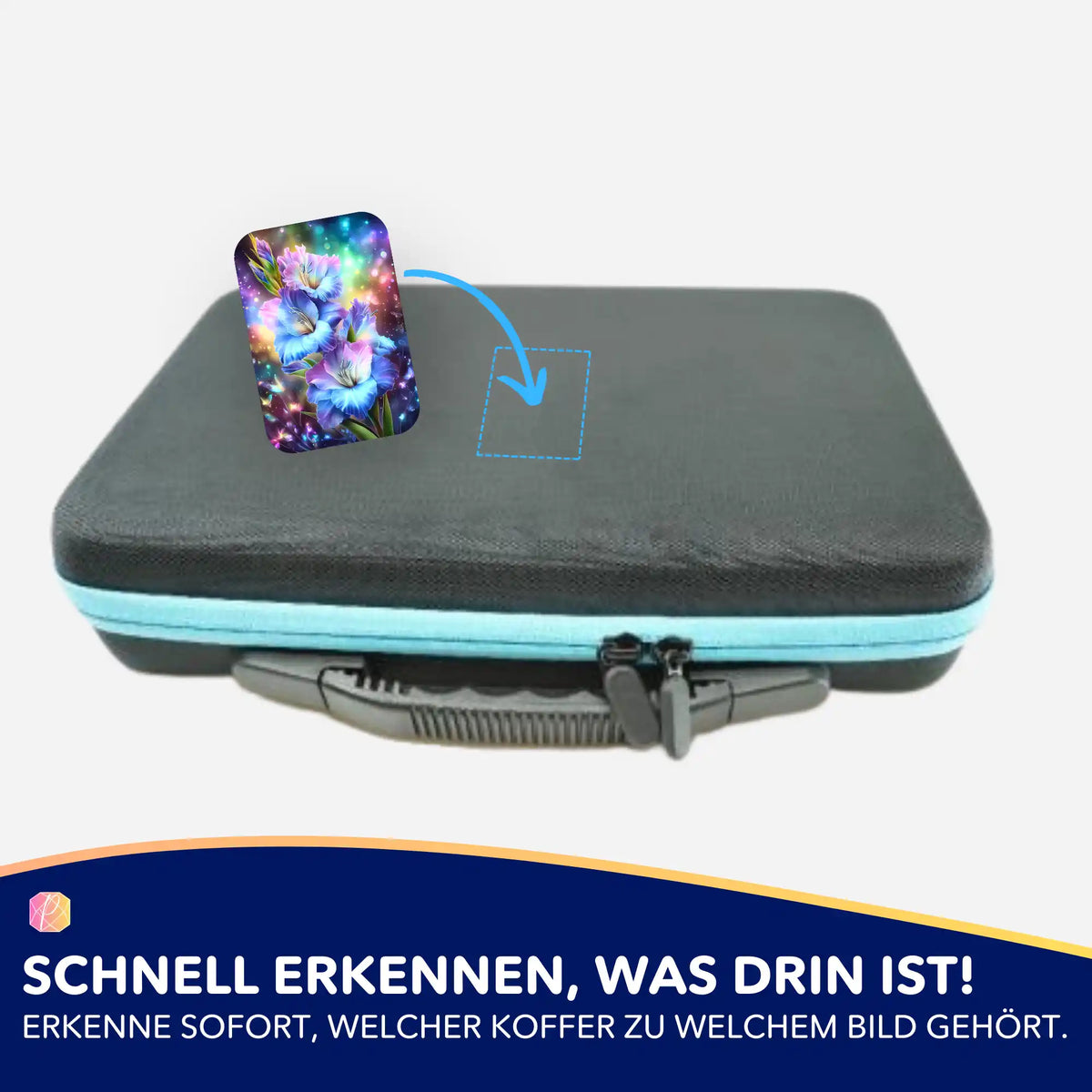 Blumen-Aufkleber zur Kennzeichnung von Diamond Painting Koffern für eine bessere Organisation deines DIY-Hobbys.