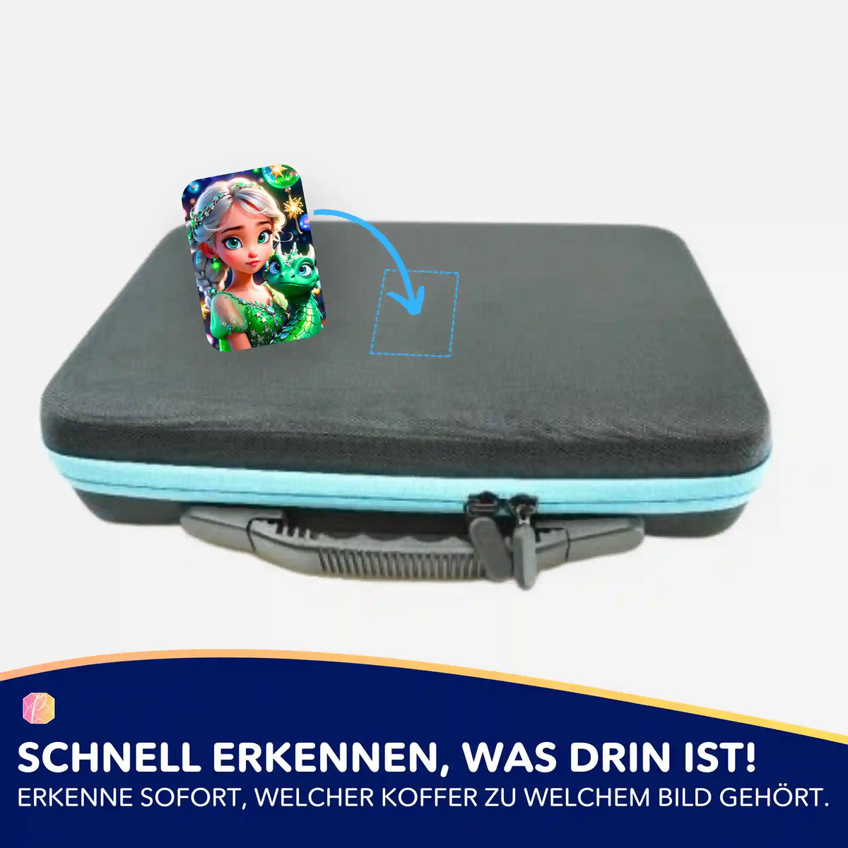 Dragon Girl Sticker zur Organisation vom Diamond Painting Zubehör auf einem Aufbewahrungskoffer