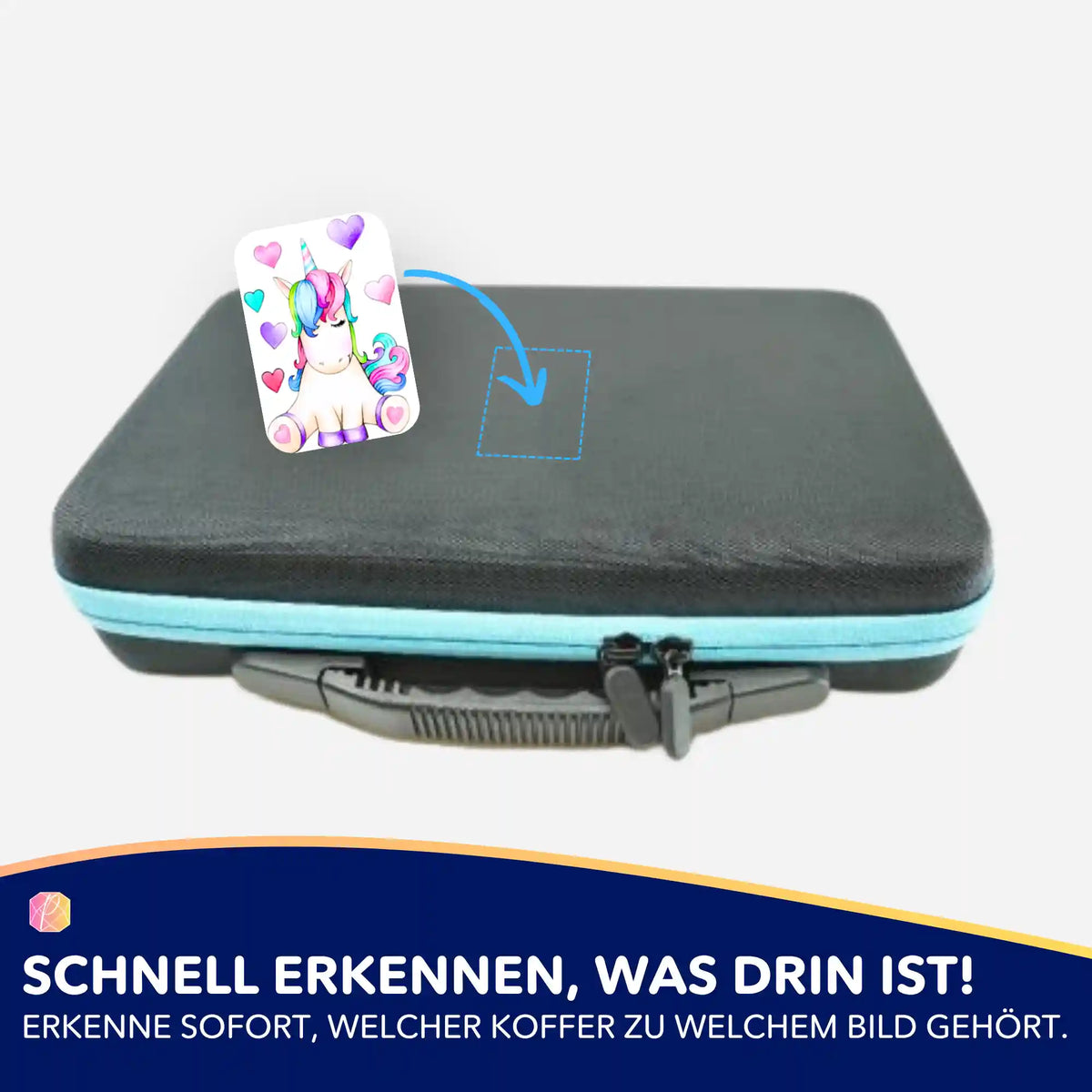 Buntes Einhorn Aufkleber zur Organisation von Diamond Painting Zubehör und Aufbewahrungskoffern