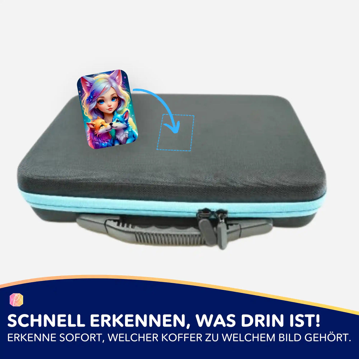 Buntes Wolfsmädchen Finja Aufkleber-Set zur Organisation von Diamond Painting Koffern und Zubehör