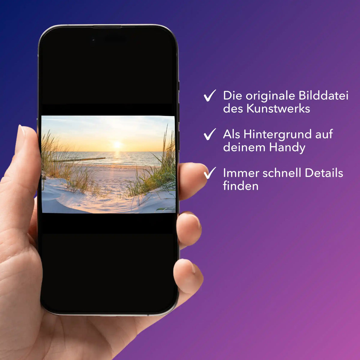 Digitale Bildmappe für Diamond Painting auf dem Smartphone mit Motiv Entspannung im Sonnenuntergang