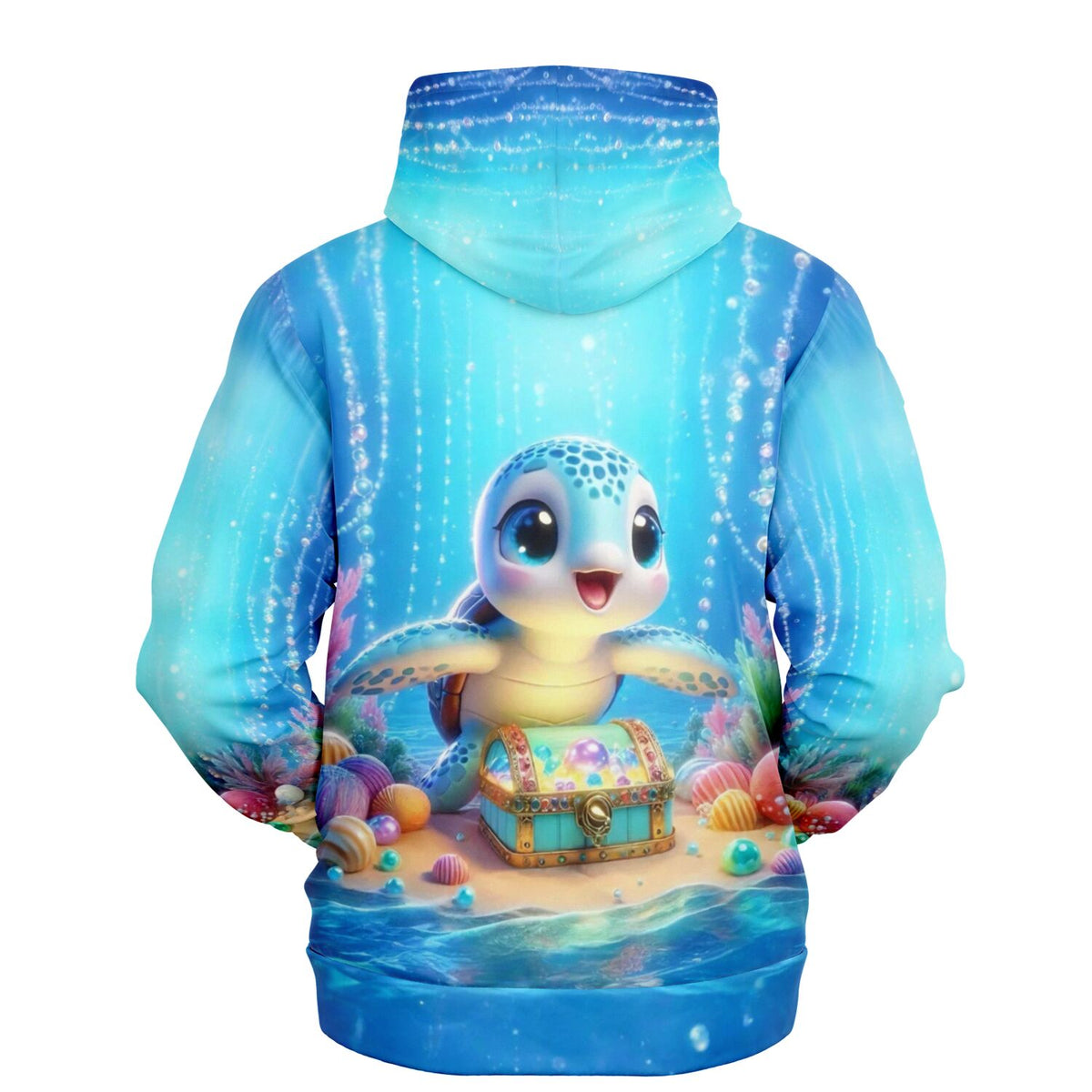 Dreamer Hoodie mit niedlicher Meeresschildkröte und Schatzkiste im All-Over-Print Design für Fans von Diamond Painting