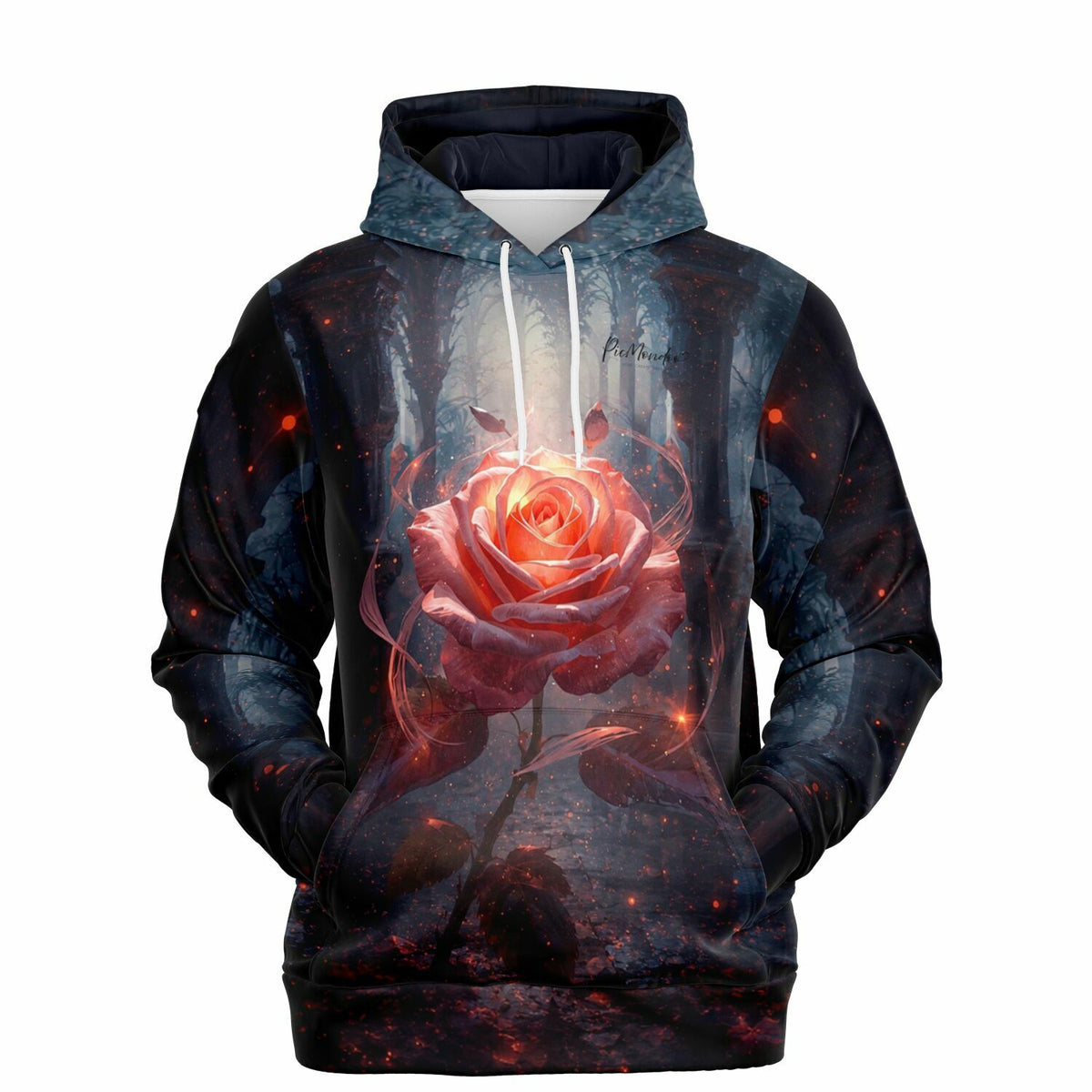 Dreamer Hoodie mit glühender Herzflamme Rose Motiv, ideal für Fans von Malen nach Zahlen und Diamond Painting Kunst
