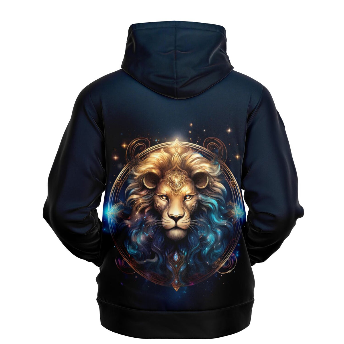 Schwarzer Hoodie mit Sternzeichen Löwe Motiv, inspiriert von edlen Diamond Painting Designs und Malen nach Zahlen Kunst.